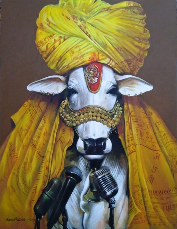 Cosmic Cow Painting by Jiban Biswas | ArtZolo.com