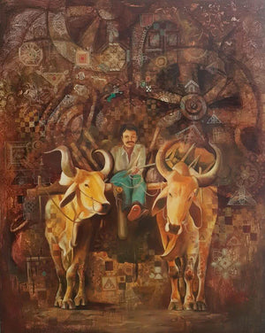 Countryside (The Path Ahead) by Durshit Bhaskar, Original Oil Expressionist Painting on Canvas, X-Large Vertical Wall Art