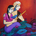 Figurative acrylic painting titled 'Couple 1', 40x30 inches, by artist Pravin Utge on Canvas