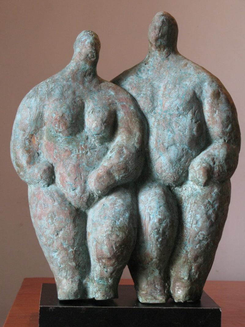 Figurative sculpture titled 'Couple 2', 16x12x6 inches, by artist Shankar Ghosh on Bronze