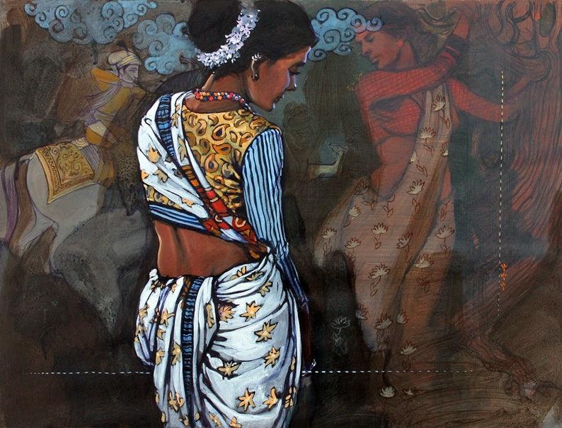 Figurative acrylic painting titled 'Couple 3', 16x20 inches, by artist Ramchandra Kharatmal on Paper