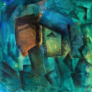 Couple (Urban Labyrinth) by Amit Pithadia, Original Acrylic Ink Figurative Painting on Canvas, Small Square Wall Art