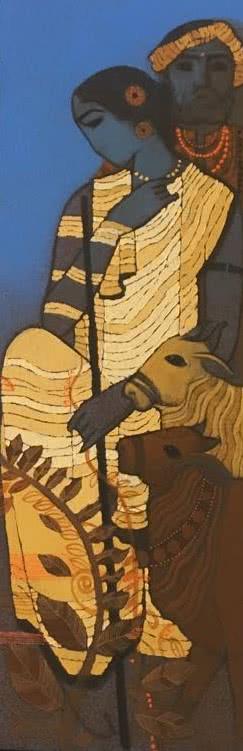 Figurative acrylic painting titled 'Couple', 10x28 inches, by artist Siddharth Shingade on Canvas