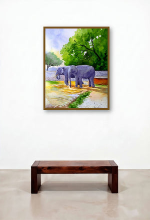 Couple (Pachyderm Paradise) by artist Rahul Salve displayed in a Rustic Executive Office