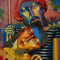 Figurative acrylic oil painting titled 'Couple', 24x18 inches, by artist Dayanand Kamakar on Canvas