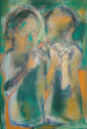 Couple by D S Rane, Original Acrylic Figurative Painting on Canvas, Medium Vertical Wall Art