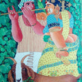 Figurative acrylic painting titled 'Couple and Goat 1', 30x24 inches, by artist Bhawandla Narahari on Canvas