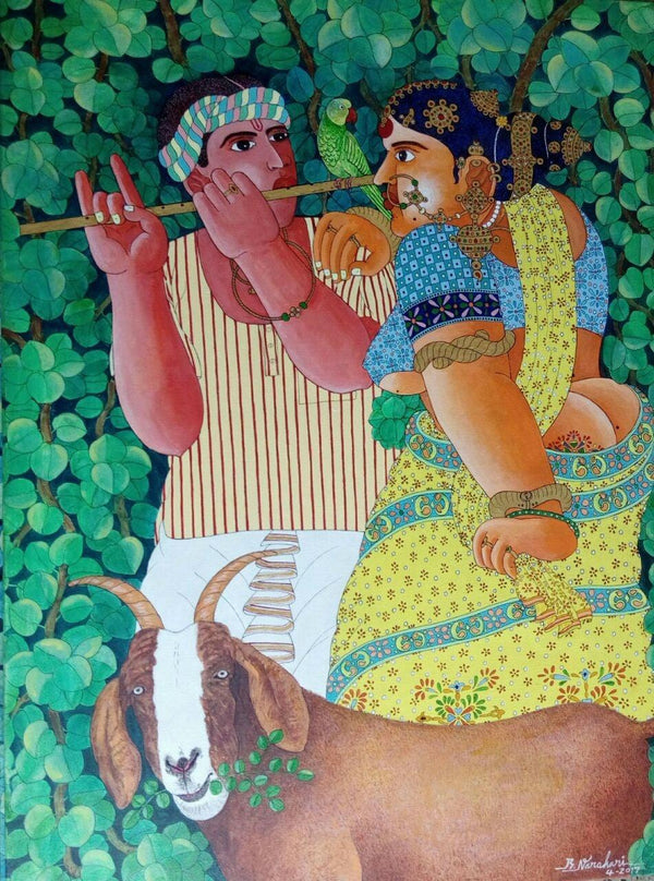 Couple And Goat 1 Painting by Bhawandla Narahari | ArtZolo.com