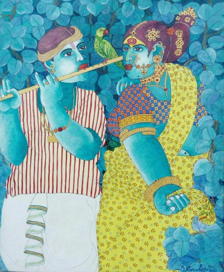 Couple And Parrot 1 Painting by Bhawandla Narahari | ArtZolo.com