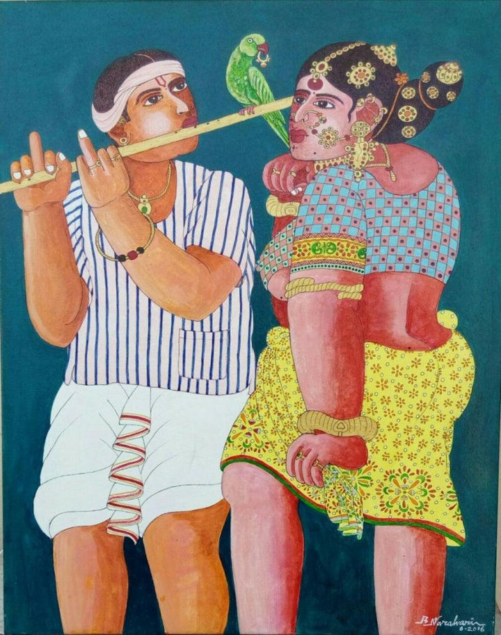 Couple And Parrot 2 Painting by Bhawandla Narahari | ArtZolo.com