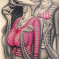 Figurative mixed media painting titled 'Couple in Love', 42x18 inches, by artist Ramesh Pachpande on Paper