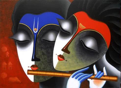 Couple In Love Of Music Painting by Santosh Chattopadhyay | ArtZolo.com