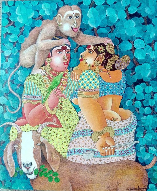 Couple Monkey And Goat 1 Painting by Bhawandla Narahari | ArtZolo.com