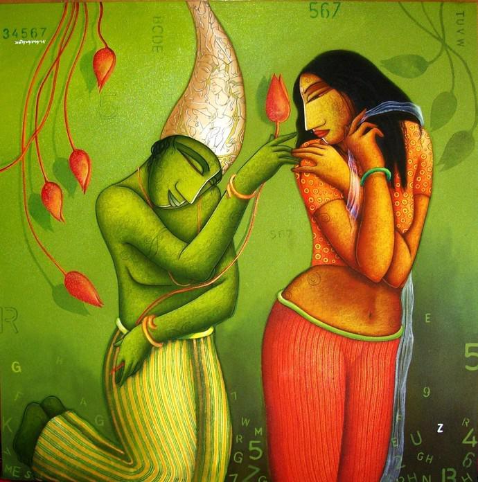 Courtship Painting by Samir Sarkar | ArtZolo.com