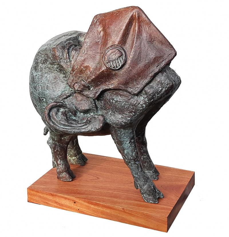 Figurative sculpture titled 'Covid 19', 17x13x10 inches, by artist Rakesh Sadhak on Metal