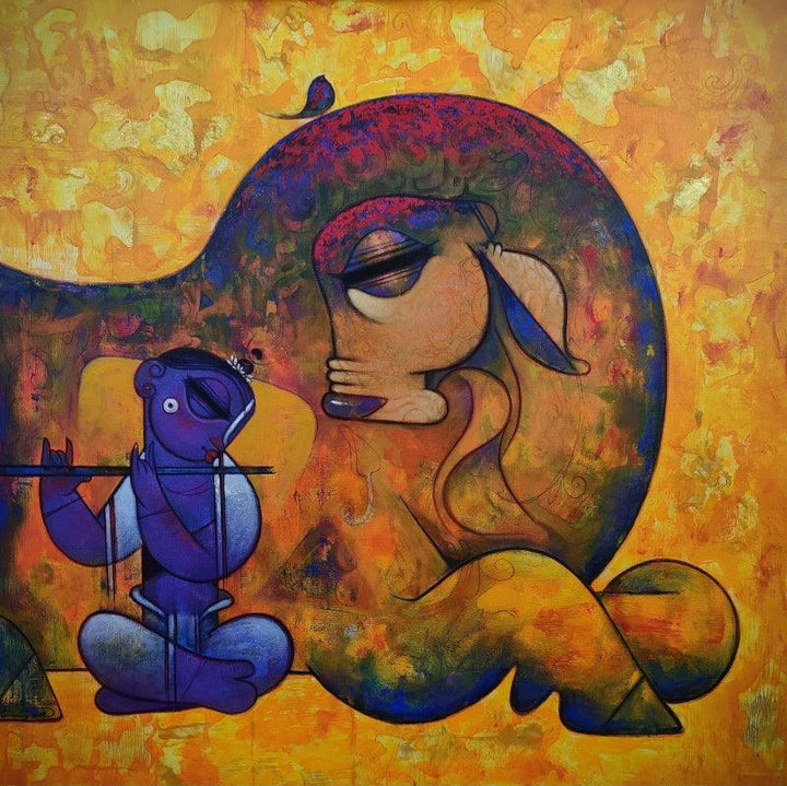 Cow And Krishna Painting by Ramesh Gujar | ArtZolo.com
