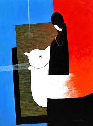 Figurative acrylic painting titled 'Cow', 48x36 inches, by artist Narayan Shelke on Canvas