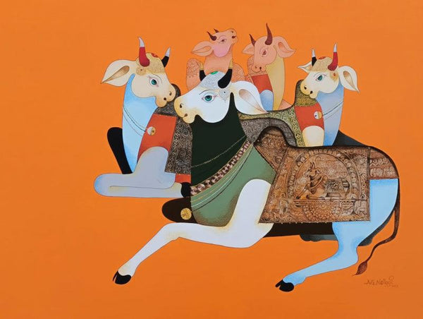 Cow Family Painting by Ag Nellagi | ArtZolo.com