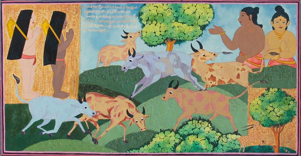 Cow Herd And Village Boys In Vasantha Ma Painting by Radhika Ulluru | ArtZolo.com