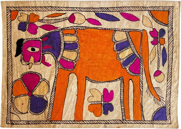 Cow In The Meadow Madhubani Art Traditional Art by Yamuna Devi | ArtZolo.com