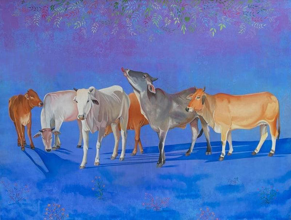 Cows Painting by Feroz Khan | ArtZolo.com