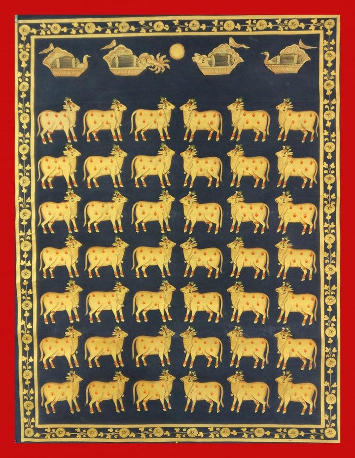 Cows In Black And Gold Traditional Art by Unknown | ArtZolo.com