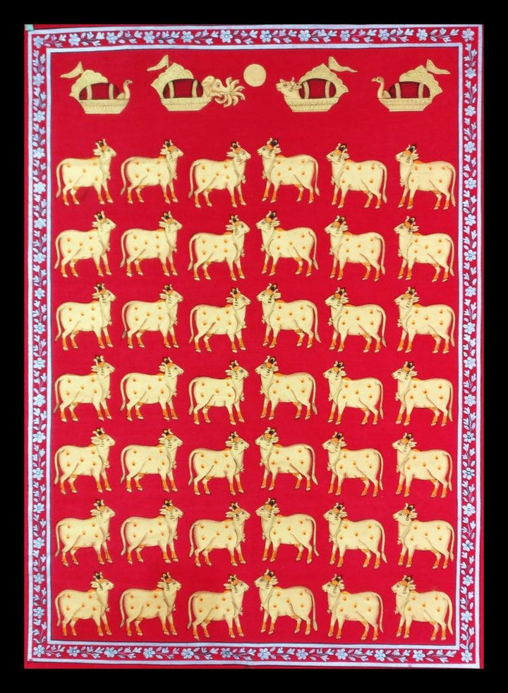 Cows In Red And Gold Traditional Art by Unknown | ArtZolo.com