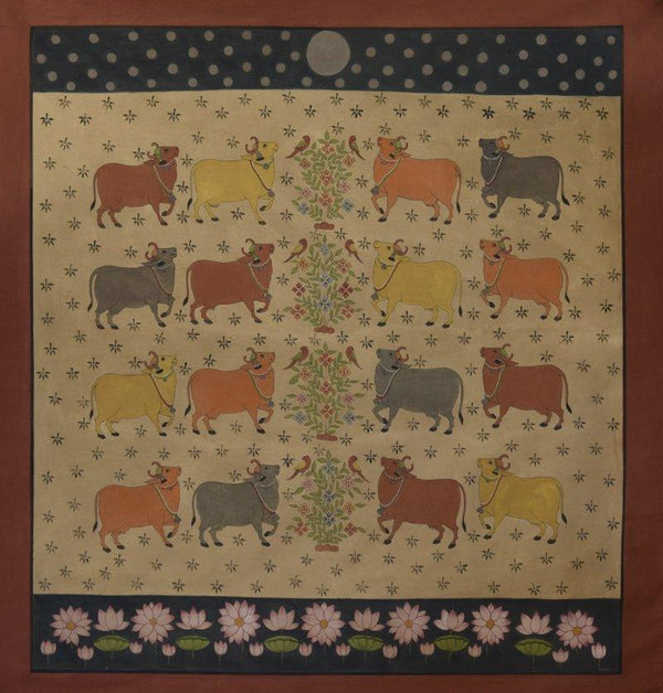 Cows Pichwai Painting by Pushkar Lohar Pichwai | ArtZolo.com