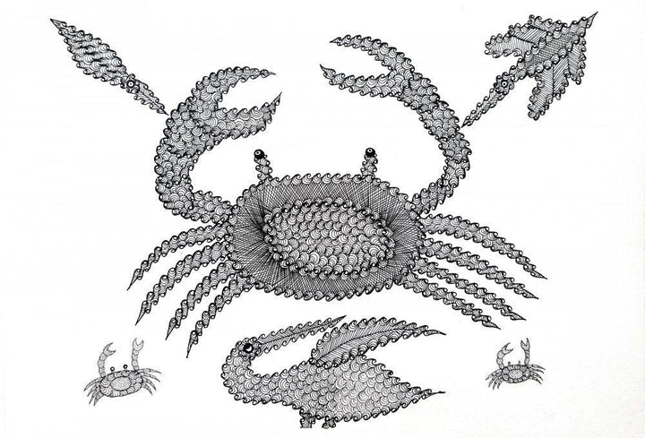 Crabs Without The Beach Gond Art Traditional Art by Umaid Singh Patta | ArtZolo.com