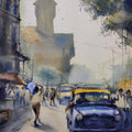 Cityscape watercolor painting titled 'Crawford Market', 16x12 inches, by artist Vijay Jadhav on Paper