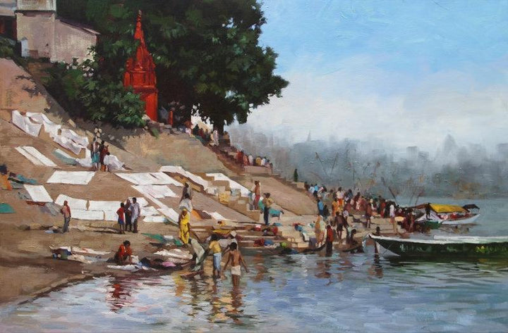 Daily Life Banaras Painting by Sachin Sawant | ArtZolo.com