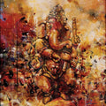 Religious oil painting titled 'Dancing Ganesha', 19x17 inches, by artist Arindam Gupta on Canvas