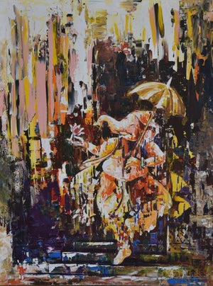 Religious acrylic painting titled 'Dancing Ganesha', 48x36 inches, by artist Durshit Bhaskar on Canvas