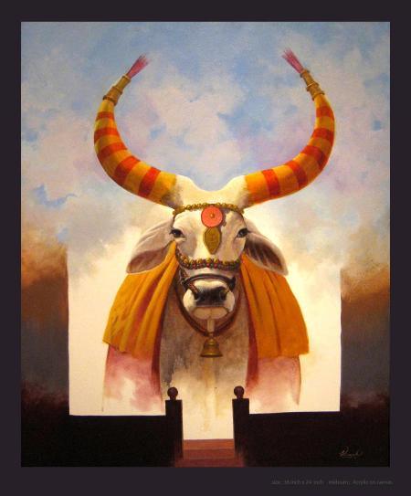 Decorated Cow Painting by Vinayak Potdar | ArtZolo.com