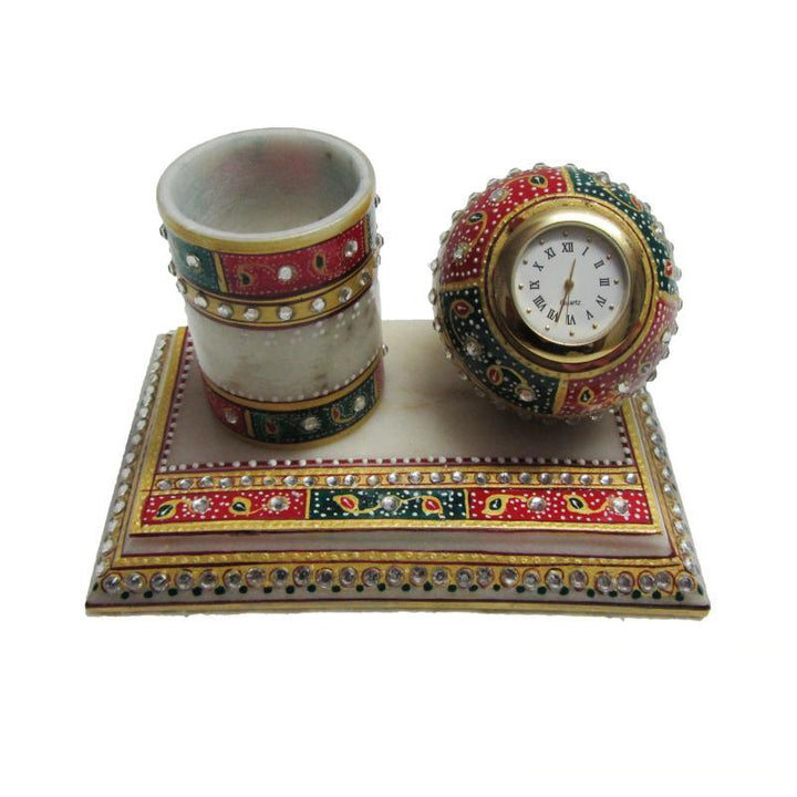 Decorative Pen Stand With Watch Handicraft by Ecraft India | ArtZolo.com