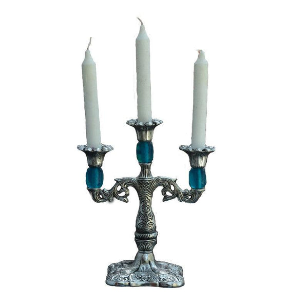 Decorative Sky Blue Candle Stand Handicraft by E Craft | ArtZolo.com