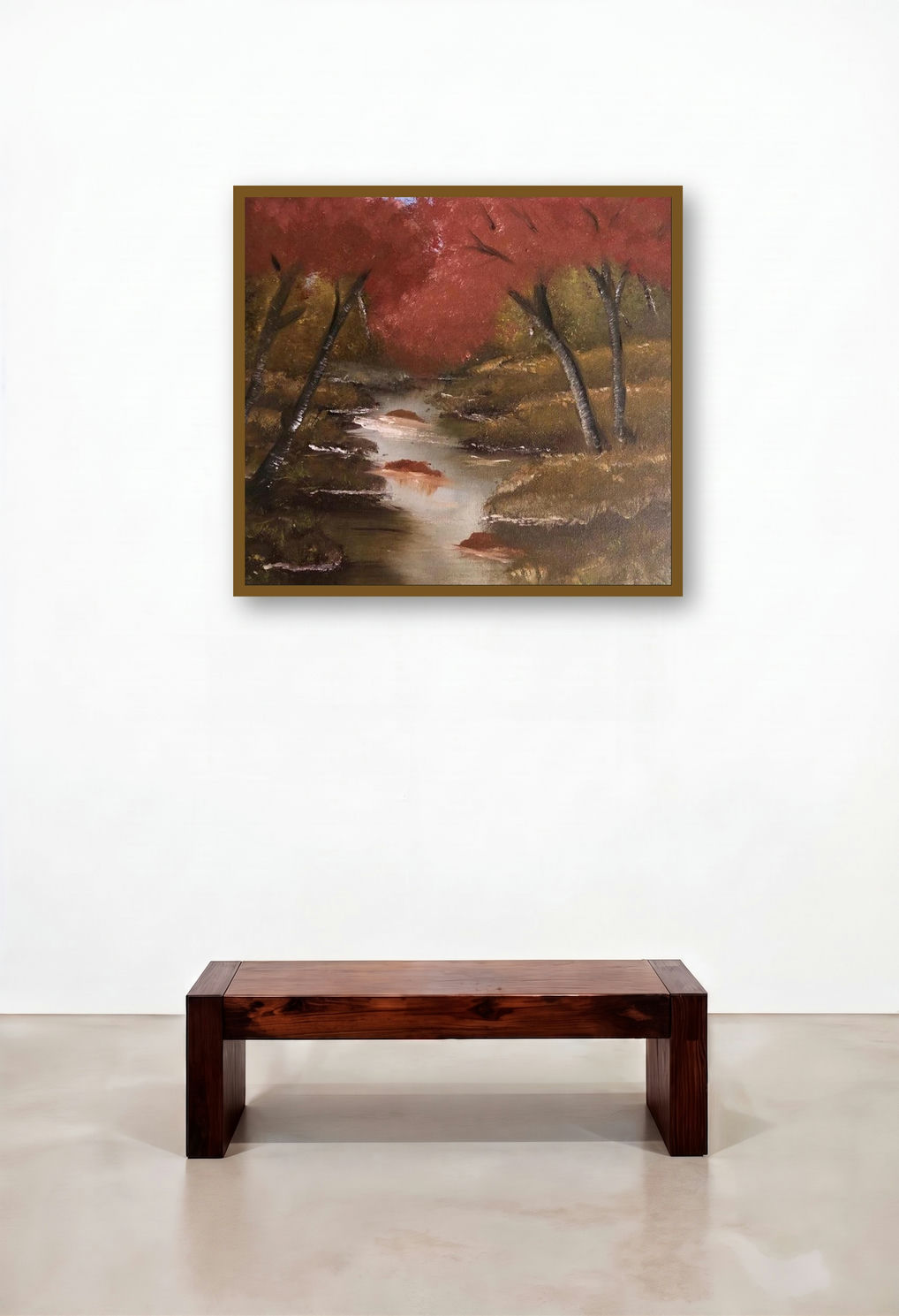 Dense Forest (Crimson Creek) by artist Anu Dhimaan displayed in a Elegant Dining Room