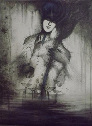 Figurative acrylic painting titled 'Desire 1', 48x36 inches, by artist Arabinda Samanta on Canvas