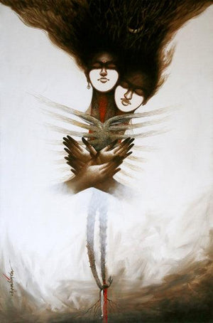 Figurative acrylic painting titled 'Desire 2', 36x24 inches, by artist Arabinda Samanta on Canvas