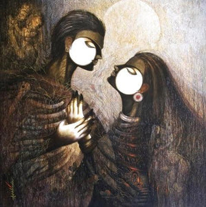 Figurative acrylic painting titled 'Desire 3', 36x36 inches, by artist Arabinda Samanta on Canvas