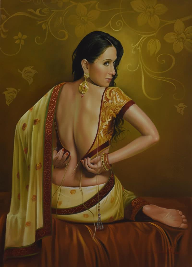 Figurative oil painting titled 'Desire', 35x48 inches, by artist Kamal Rao on Canvas
