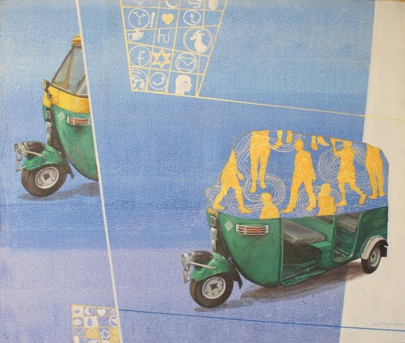 Transportation acrylic painting titled 'Destination', 24x30 inches, by artist Shitangshu Mondal on Canvas