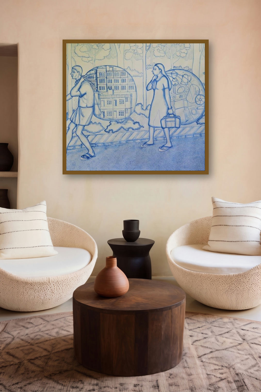 Destination by artist Sanu Ramakrishnan displayed in a Boutique gallery