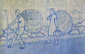 Destination by Sanu Ramakrishnan, Original Watercolor Figurative Painting on Paper, Large Horizontal Wall Art