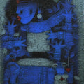 Religious mixed media painting titled 'Devi 5', 48x36 inches, by artist Basuki Dasgupta on Canvas