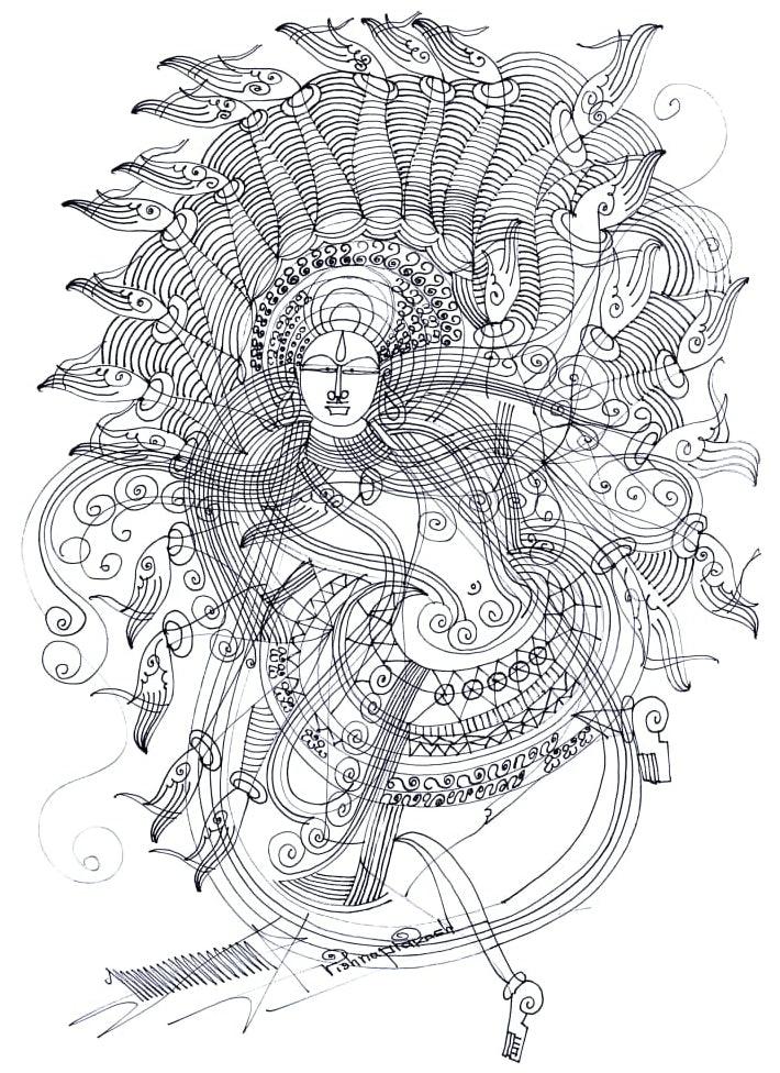 Devi Drawing by Krishnaprakash Vasant Martand | ArtZolo.com