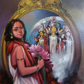 Religious acrylic painting titled 'Devi', 48x30 inches, by artist Bappa Haldar on Canvas