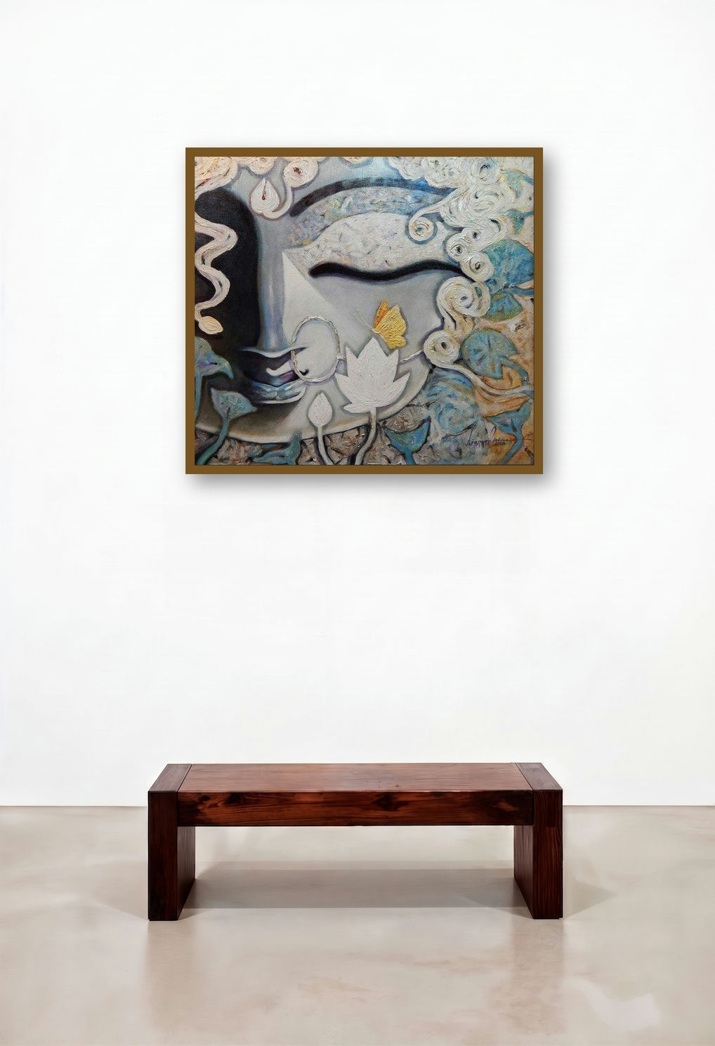 Devi (Inner Harmony) by artist Subrata Ghosh displayed in a Traditional Family Room