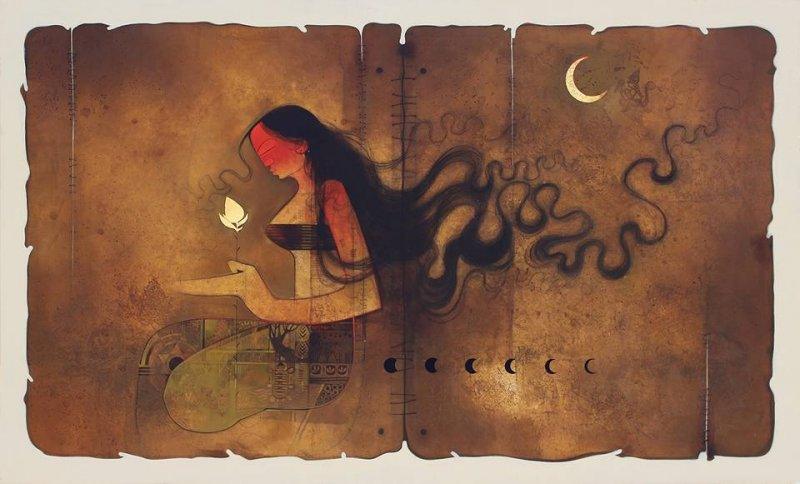 Figurative oil painting titled 'Devi I', 36x72 inches, by artist Amol Pawar on Canvas