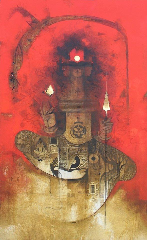 Figurative oil painting titled 'Devi II', 50x24 inches, by artist Amol Pawar on Canvas